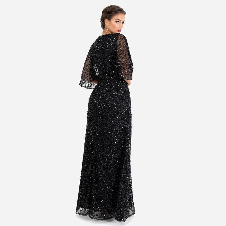Maya Deluxe Damen Womens Maxi Dress Ladies Sequin Embellished Wrap A-line Dress for Wedding Guest Br