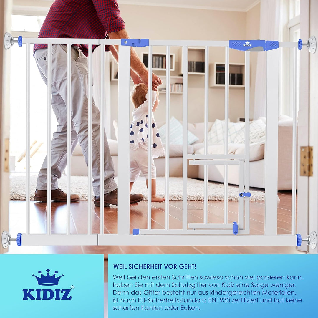 KIDIZ® Türschutzgitter Absperrgitter Treppengitter Kindergitter | mit Türe für Hunde und Katzen, Hau