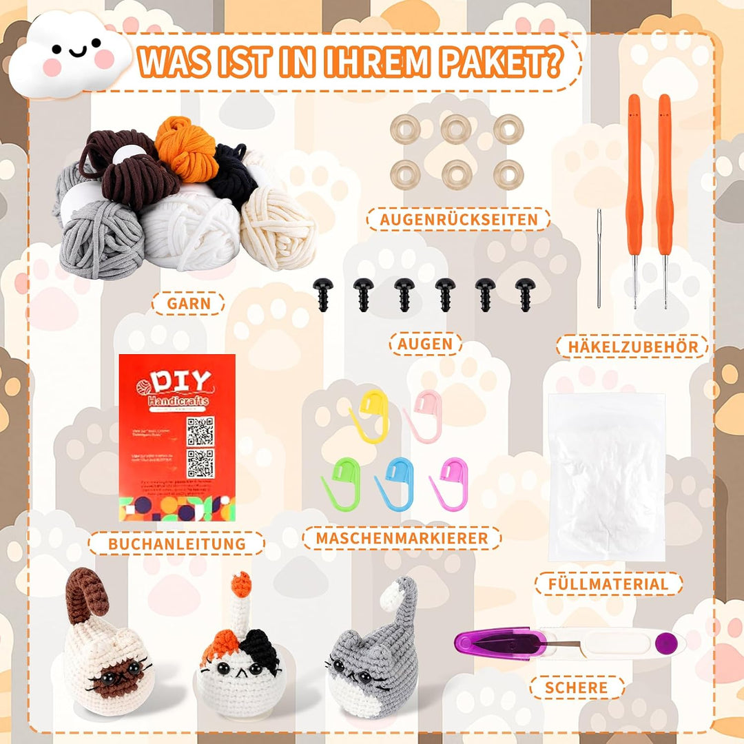 PYOCRD Häkelset für Anfänger mit Videoanleitung, Amigurumi Häkeltiere Set | mit Wolle, Häkelnadeln,