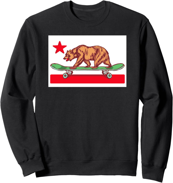 Skateboard Grizzly Bear California Flag Funny Skater Retro Sweatshirt