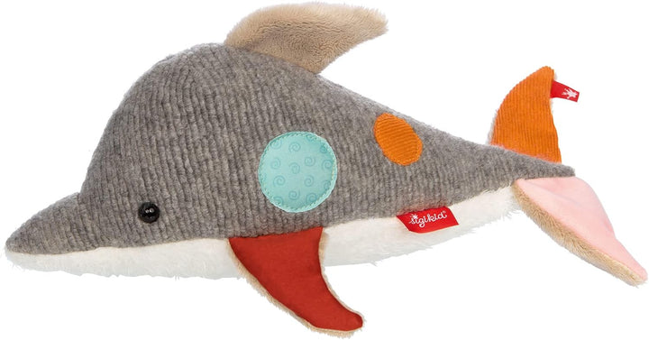 sigikid 43221 Kuscheltier Delfin Patchwork Sweety, Yellow für Mädchen und Jungen von 0 bis 8 Jahren
