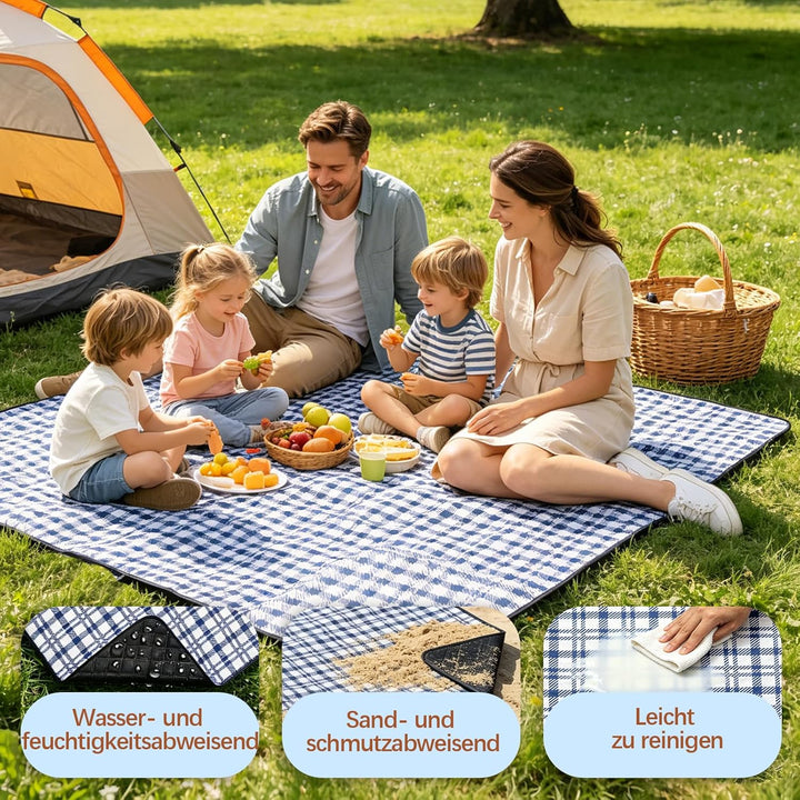 Picknickdecke 200x200 cm - Stranddecke XXL, wasserdicht & isoliert Campingdecke, atmungsaktiv und we