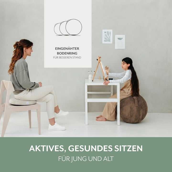 VLUV® BOL VLIP Sitzball Büro Ergonomisch [Atmungsaktiv mit Tragegriff und Wegrollschutz] Waschbarer