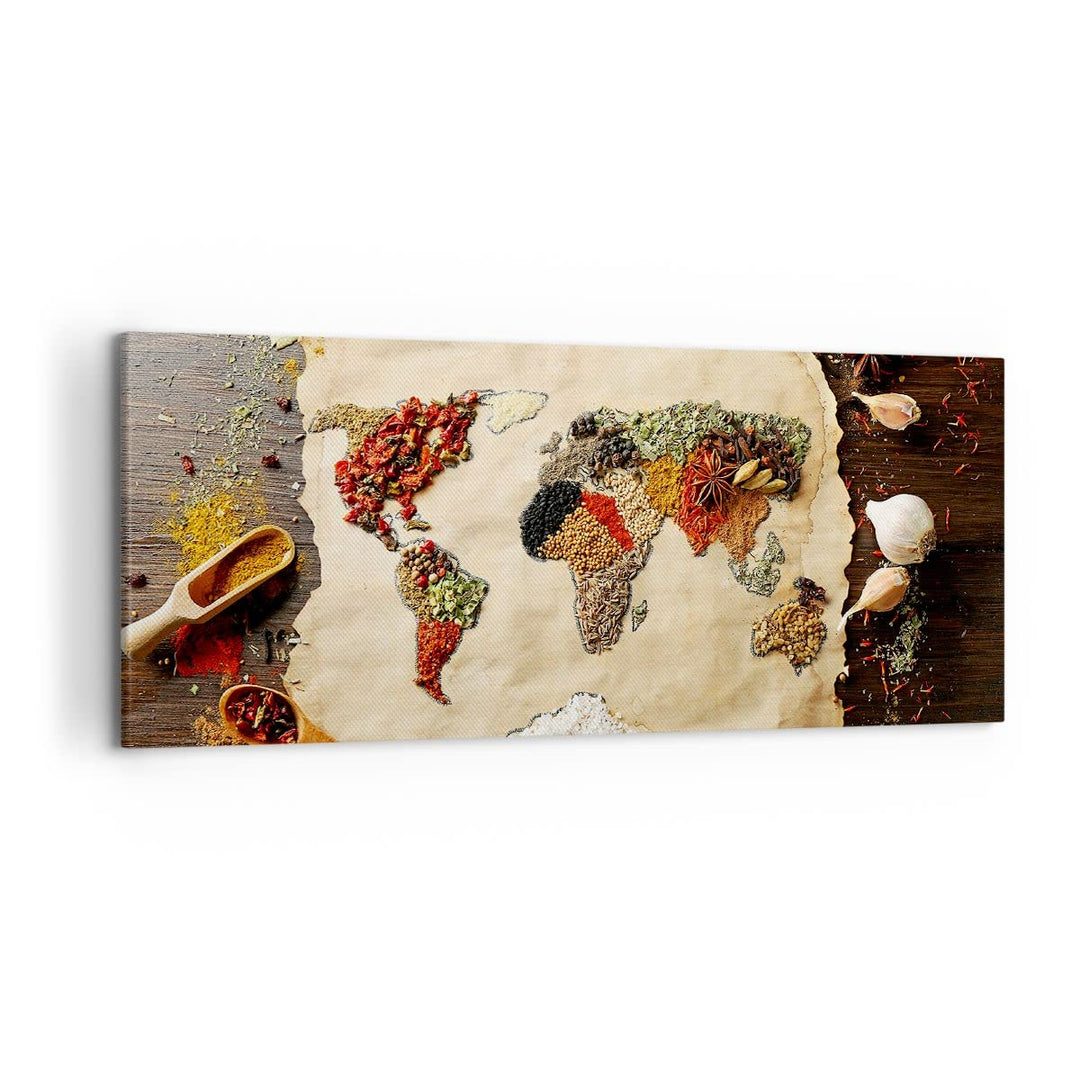 Wandbilder Dekoration Wohnzimmer Welt Karte Gewürze Farben Panorama Bilder auf Leinwand 120x50cm Lei