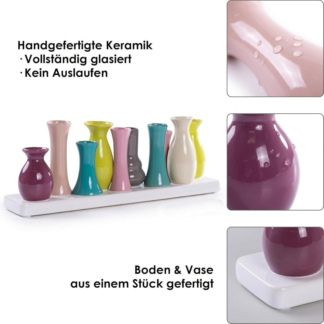 Jinfa Handgefertigte kleine Keramik Deko Blumenvasen Set aus 10 Vasen in bunt 10 Vasen Bunt, 10 Vase