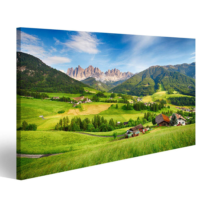 Bild Bilder auf Leinwand Dolomiten Alpen Berg Val di Funes Wandbild, Poster, Leinwandbild PRS 100x57