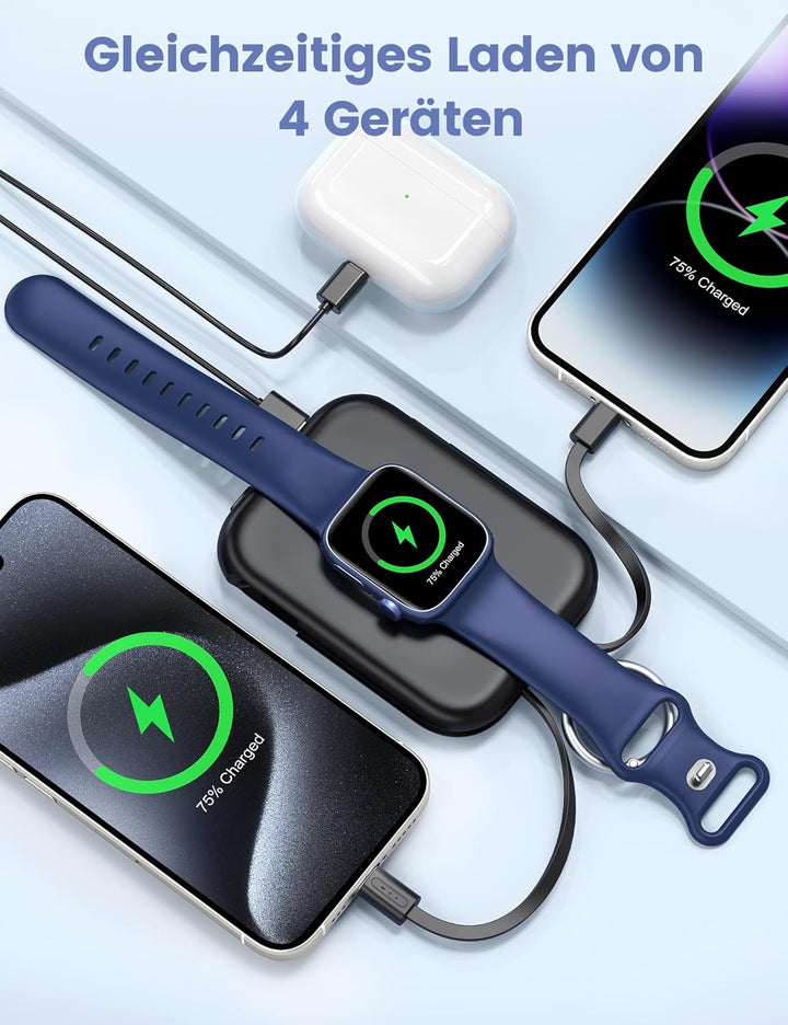 RORRY Power Bank, 5000mAh Powerbank mit Integriertem Kabel, Reise Portable Charger Schlüsselanhänger