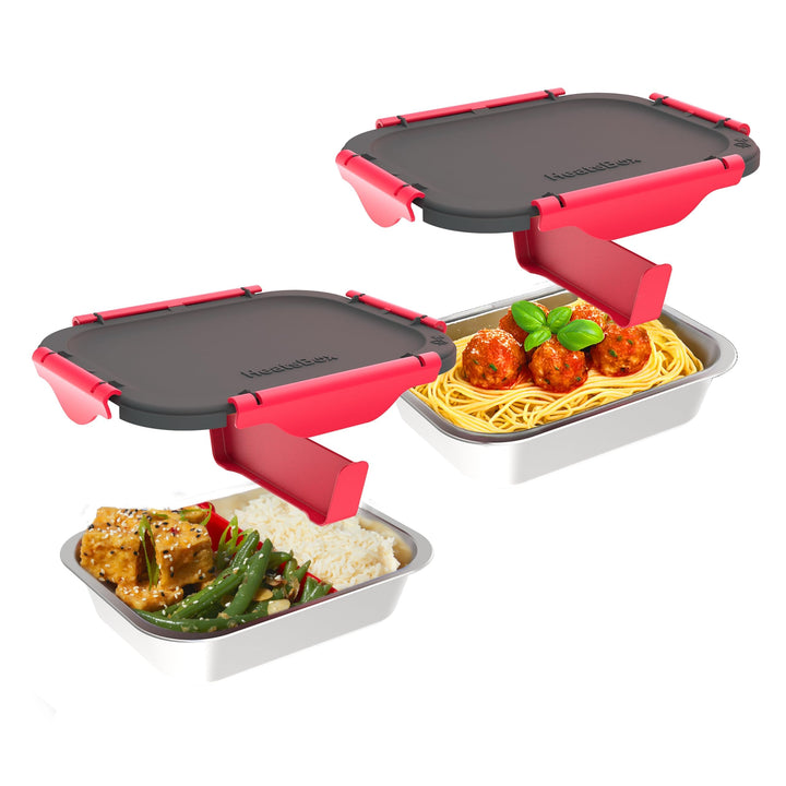 Inner Dish 2er Set, auslaufsichere Edelstahl-Schalen mit Trennsteg (925 ml), Transportdeckel, temper