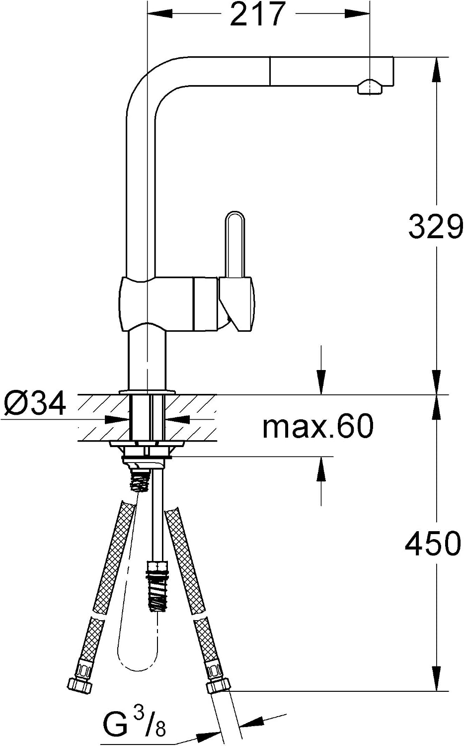 GROHE Flair - Einhand- Spültischarmatur (mit herausziehbarem Mousseurauslauf, L-Auslauf), chrom, 324