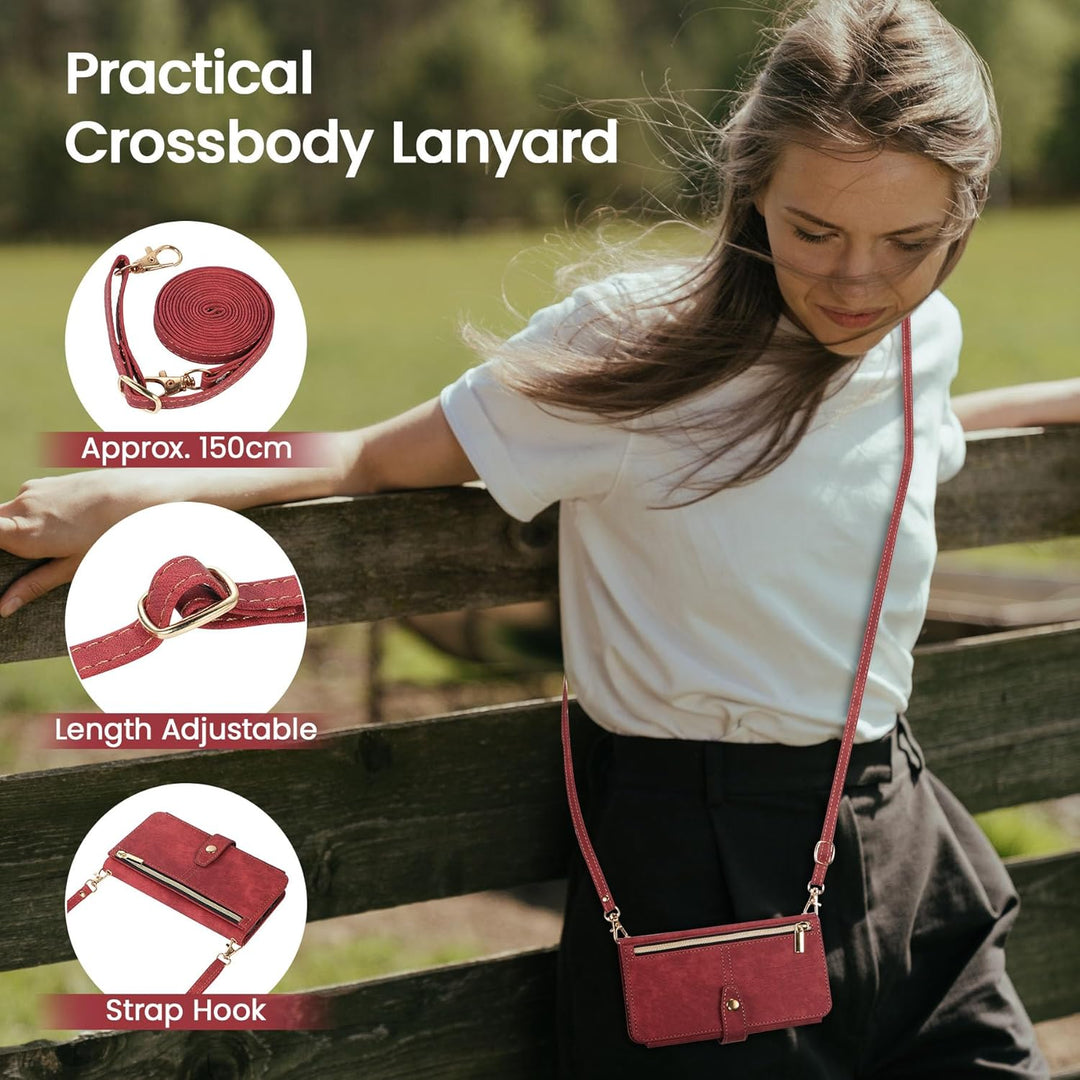 ZCDAYE iPhone 11 Hülle mit Band, Leder iPhone 11 Handytasche Handyhülle Praktische Handykette Karten