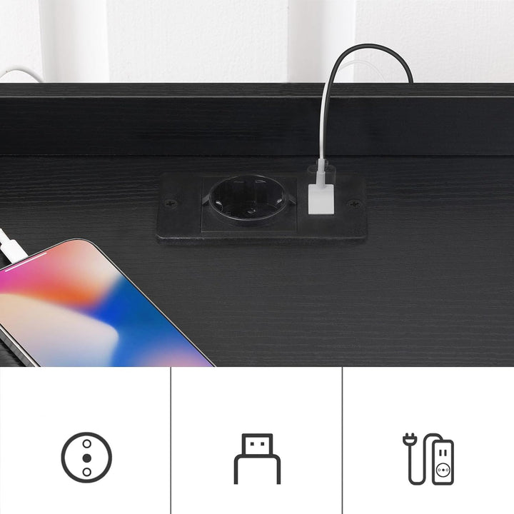 HOOBRO Nachttisch mit LED Streifen, Nachttisch mit Ladestation, Beistelltisch mit 2 Schubladen, Sofa