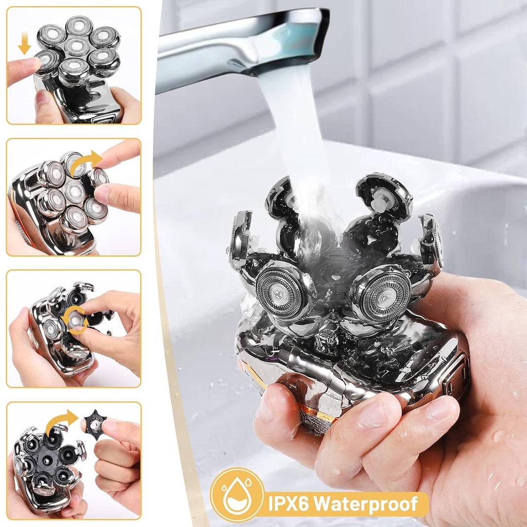 Rasierer Herren Elektrisch, 6 in 1 Glatzen Rasierer Herren für 0,0 mm, IPX6 Wasserdicht Kopfrasierer