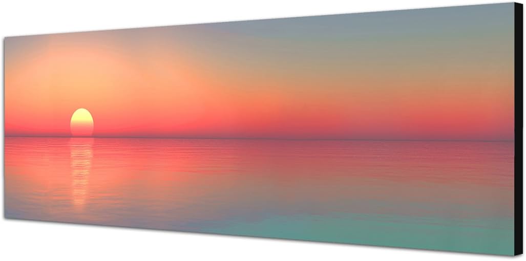 Paul Sinus Art Panoramabild auf Leinwand und Keilrahmen 150x50cm Meer Horizont Sonnenuntergang Spieg