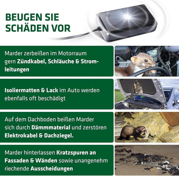 Gardigo® Marderschreck Indoor LED für Marderabwehr | Marder-Frei Haus Garage Scheune Stall und Carpo