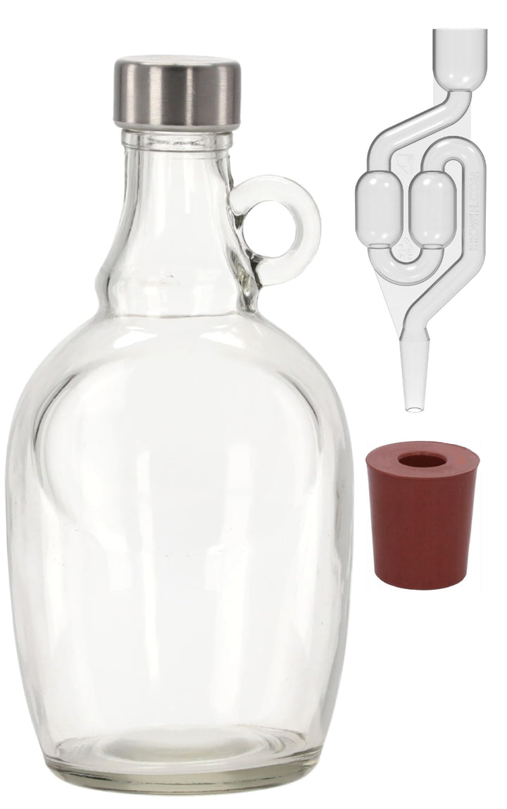 lilawelt24 1L Gärballon mit rundem Griff Rundgriff Flasche +Gummistopfen + Gärröhrchen Set Set Weinb