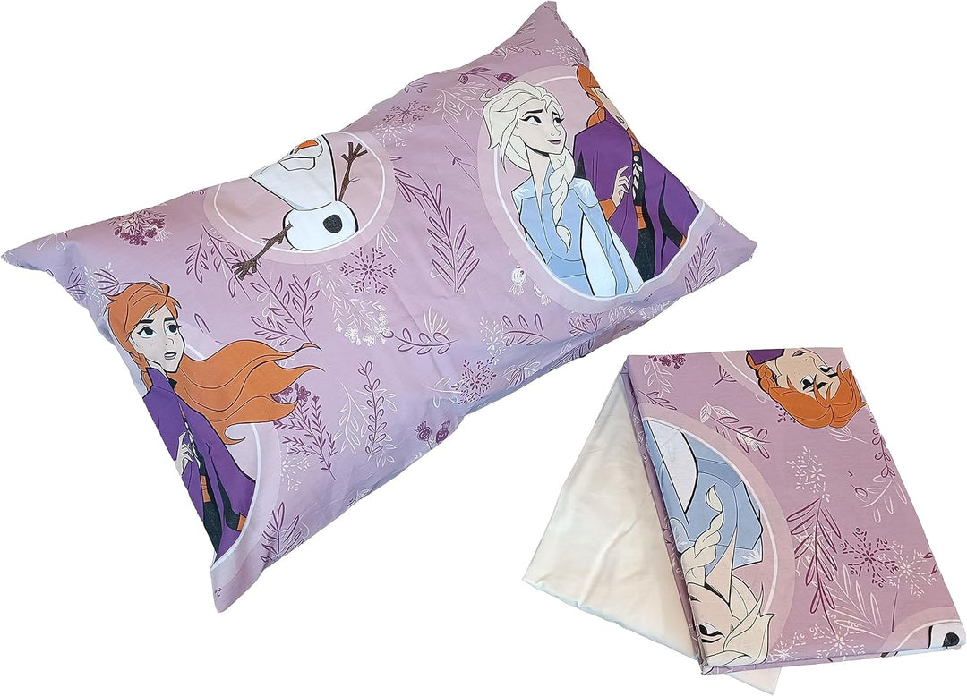 Die Eiskönigin Bettwäsche für Einzelbett, Bettlaken, Spannbettlaken, Kissenbezug, Rosa, Disney, 100%