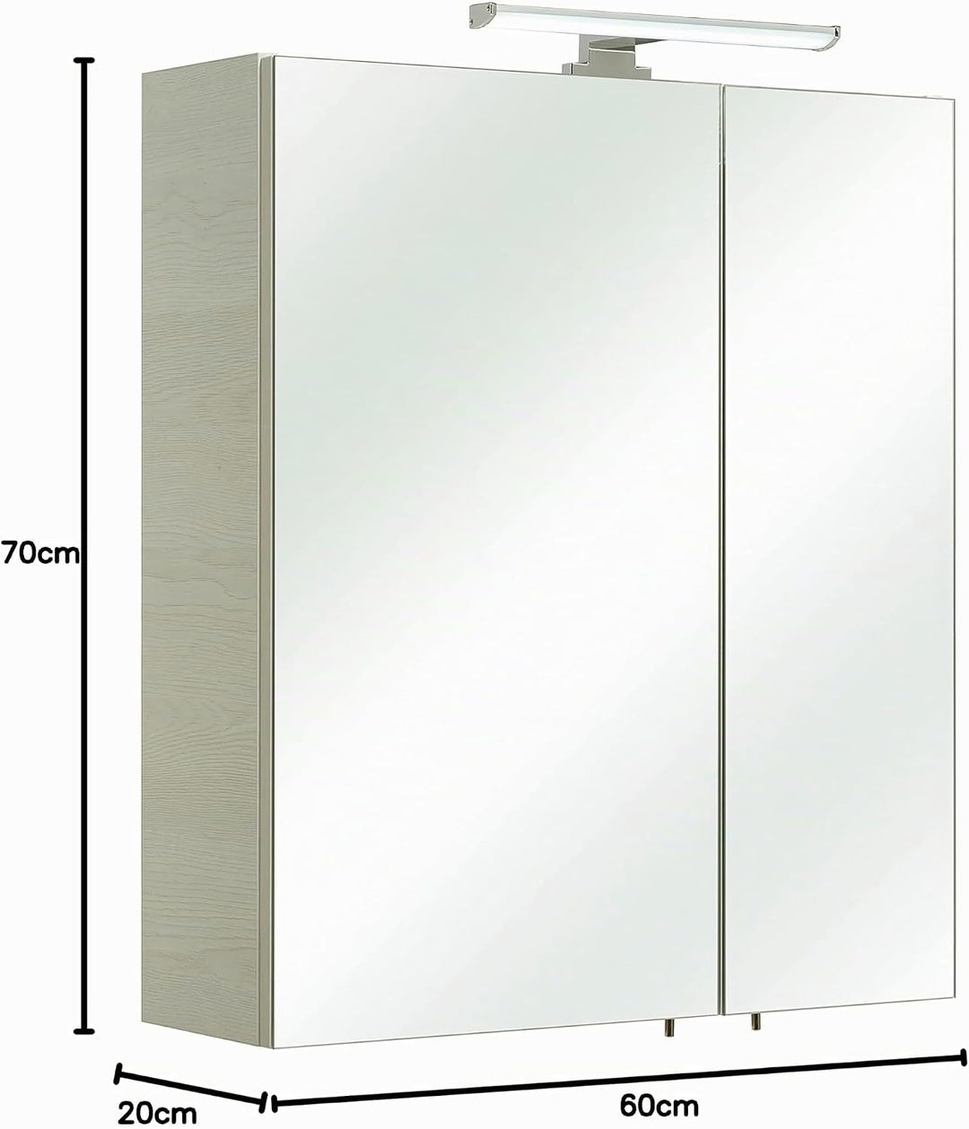 Pelipal Quickset 936 Spiegelschrank 86-I, Holzwerkstoff, Eiche Weiss quer NB, 70x60x20 cm Eiche Weis
