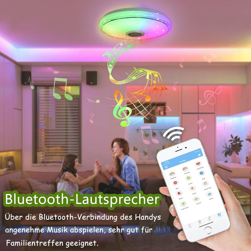 YRHome 48W LED Deckenleuchte Dimmbar mit Bluetooth Lautsprecher Deckenlampe Sternenhimmel RGB Farbwe