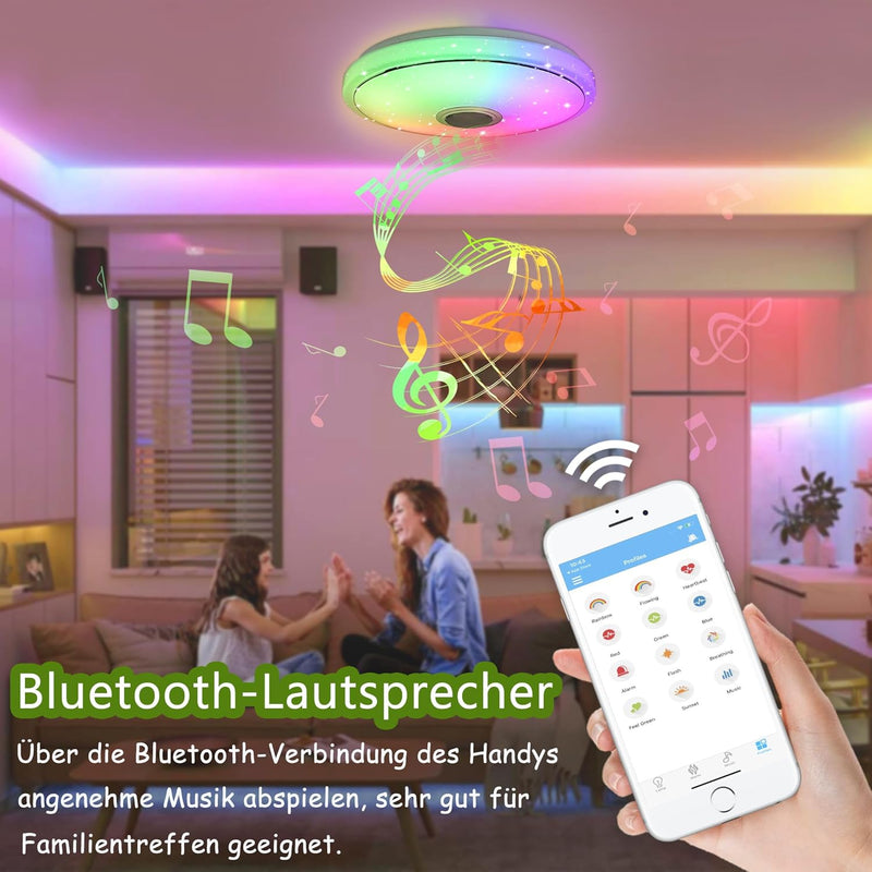 YRHome 48W LED Deckenleuchte Dimmbar mit Bluetooth Lautsprecher Deckenlampe Sternenhimmel RGB Farbwe