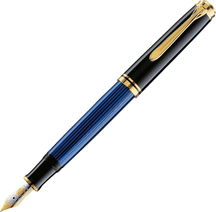 Pelikan Füllhalter Souverän 400, Schwarz-Blau, Feder M (mittel), hochwertiger Kolbenfüller im Gesche