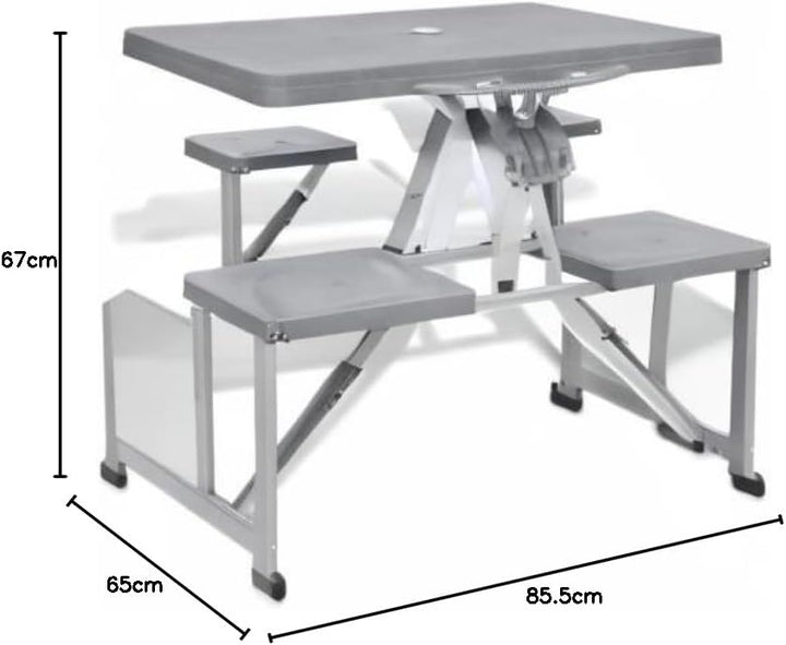 vidaXL Campingtisch Gartentisch mit 4 Hockern Klappbar Alu Extra Leicht Grau, Grau