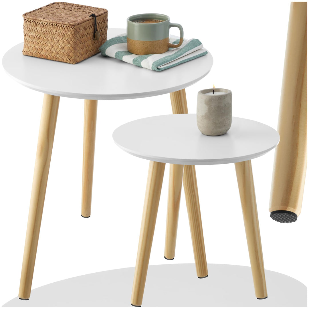 tectake® 2er Set Beistelltisch, Couchtisch Holz rund, Beistelltische als Tisch für Wohnzimmer, Jugen