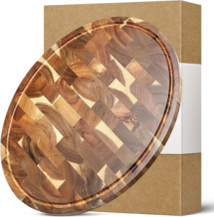 HEZHEN Akazienholz Hackbretter, Hirnholzmaserung Schneidebrett Eingebaute Saftrinne,Ovale Servierbre