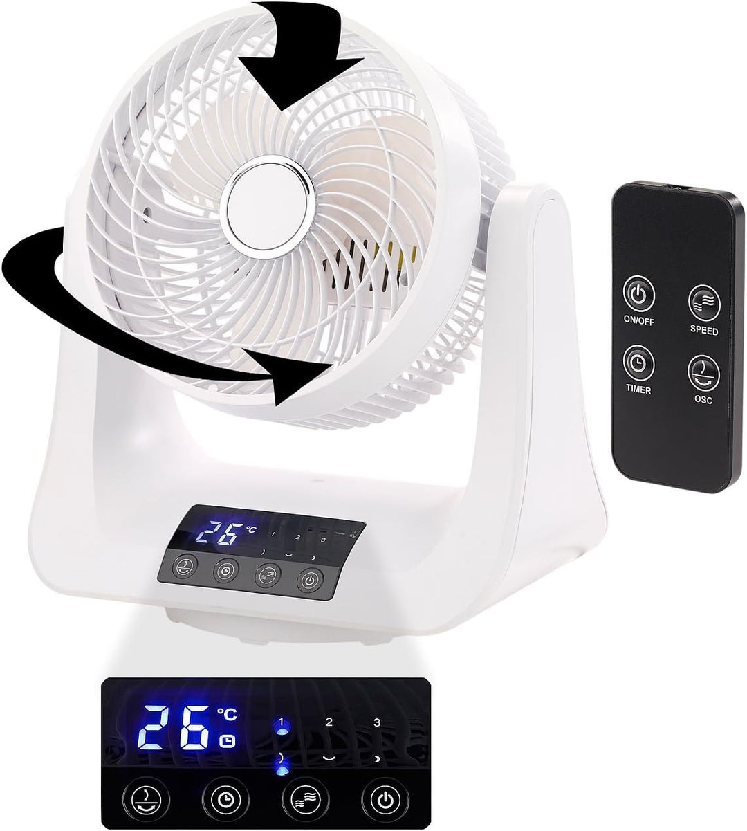 Sichler Haushaltsgeräte Raumlüfter: Digitaler 3D-Robo-Raumventilator & Luftzirkulator, 45 Watt, Ø 21