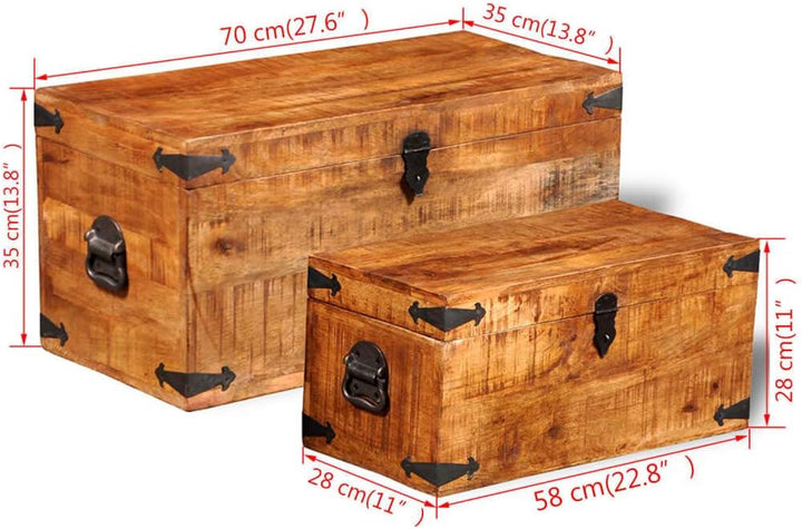 homiuse Aufbewahrungstruhen-Set 2-tlg. Raues Mangoholz Schatztruhe Schatzkiste Truhe mit Deckel Scha