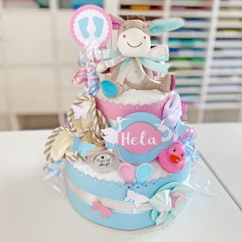 MomsStory - Windeltorte neutral | Windelgeschenk Esel | Baby-Geschenk zur Geburt Taufe Babyshower |