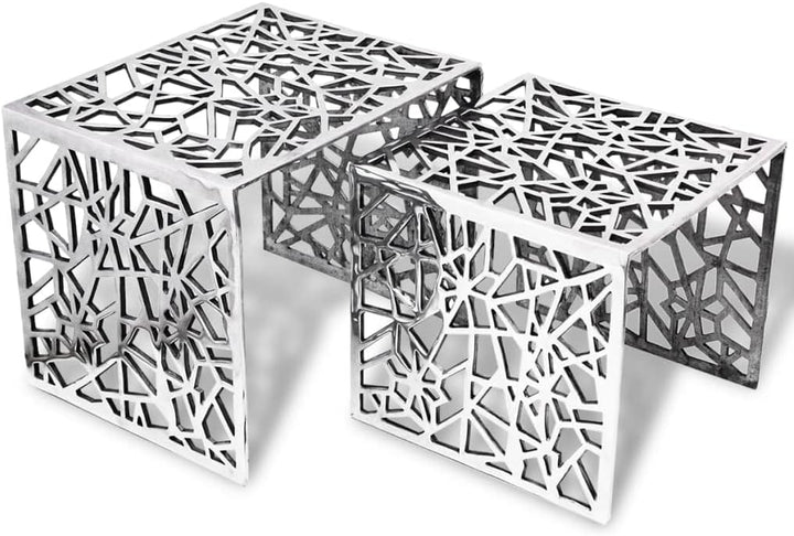 vidaXL 2tlg Aluminium Beistelltisch Set Couchtisch Kaffeetisch Wohnzimmer Silber