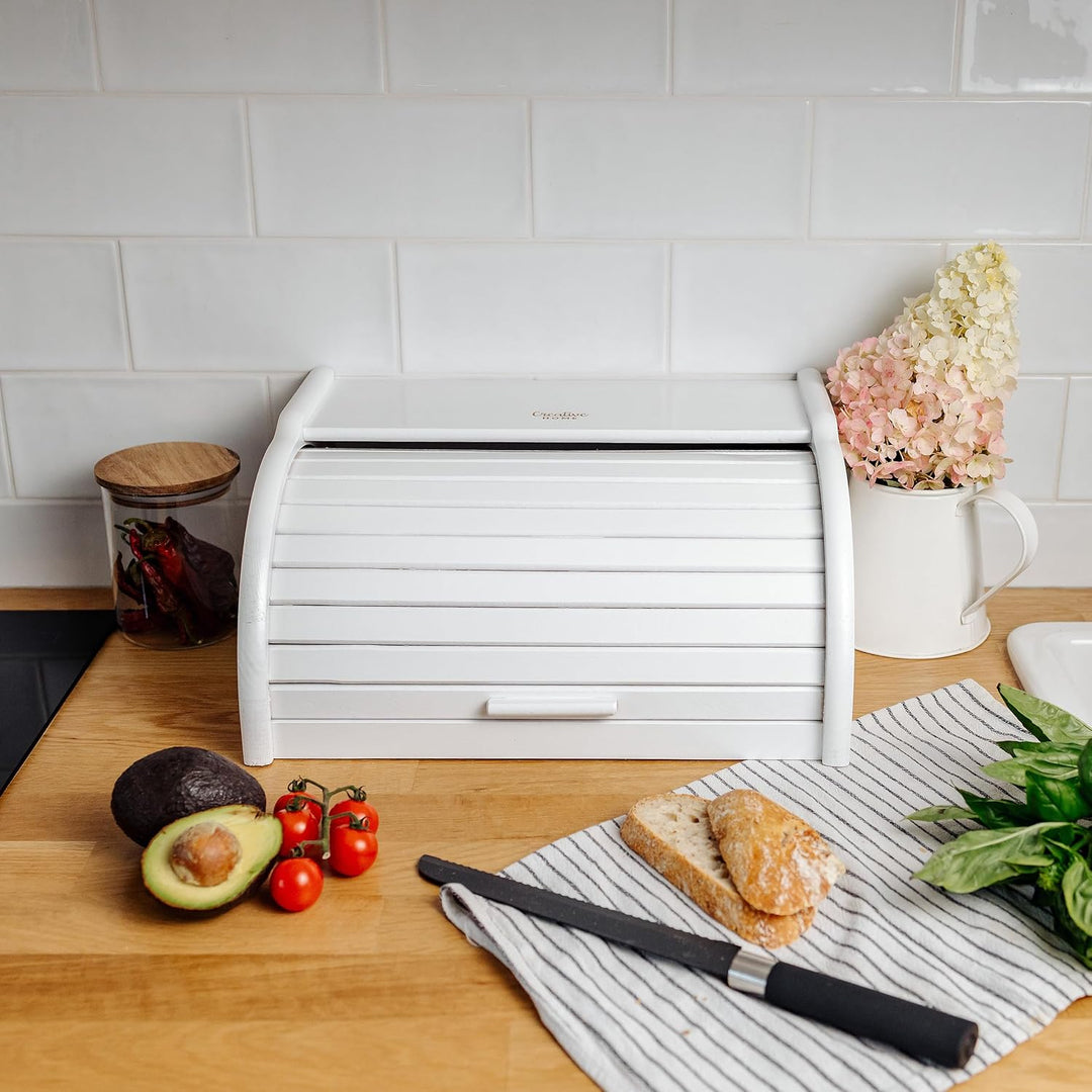 Creative Home Weiss Brotkasten Holz | 38 x 28,5 x 17,5cm (+/-1cm) | Perfekte BrotBox für Brot Brötch