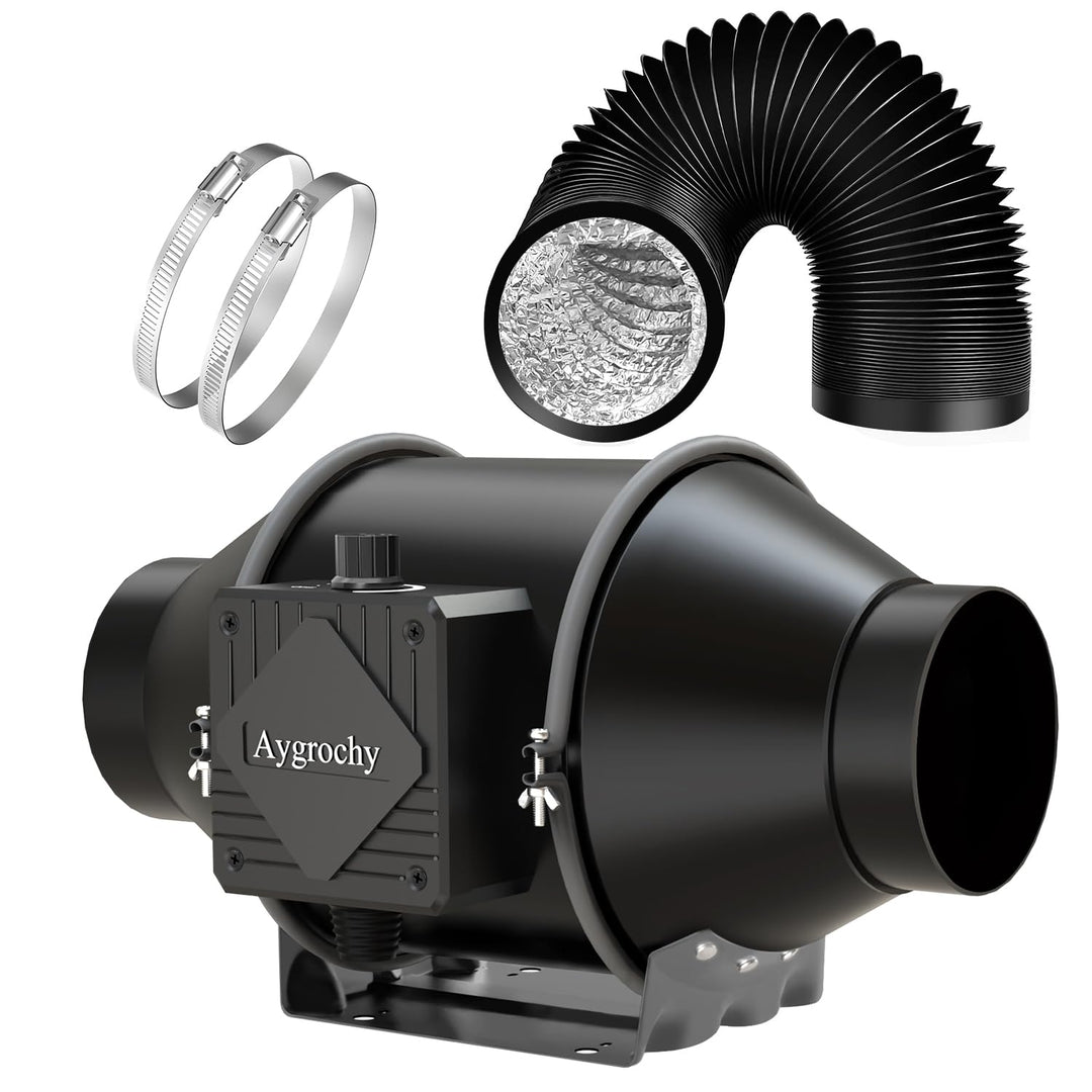 Aygrochy 100mm Regelbar Rohrventilator mit Abluftschlauch, Drehstrom EC motor Abluftventilator für H