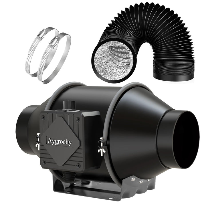 Aygrochy 100mm Regelbar Rohrventilator mit Abluftschlauch, Drehstrom EC motor Abluftventilator für H