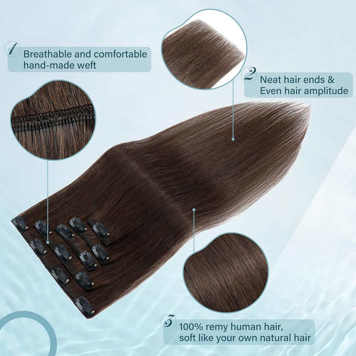Elailite Clip in Extensions Echthaar, 5 Pcs Remy Haarverlängerung mit 12 Clips, 45cm-70g Glattes Haa