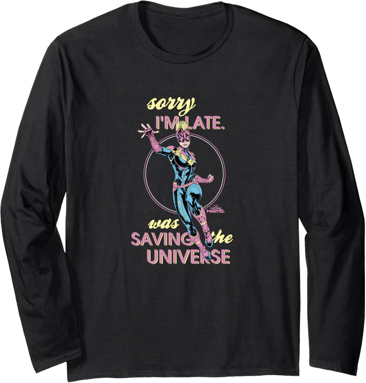 Captain Marvel Sorry I'm Late Was Saving The Universe Comic Langarmshirt