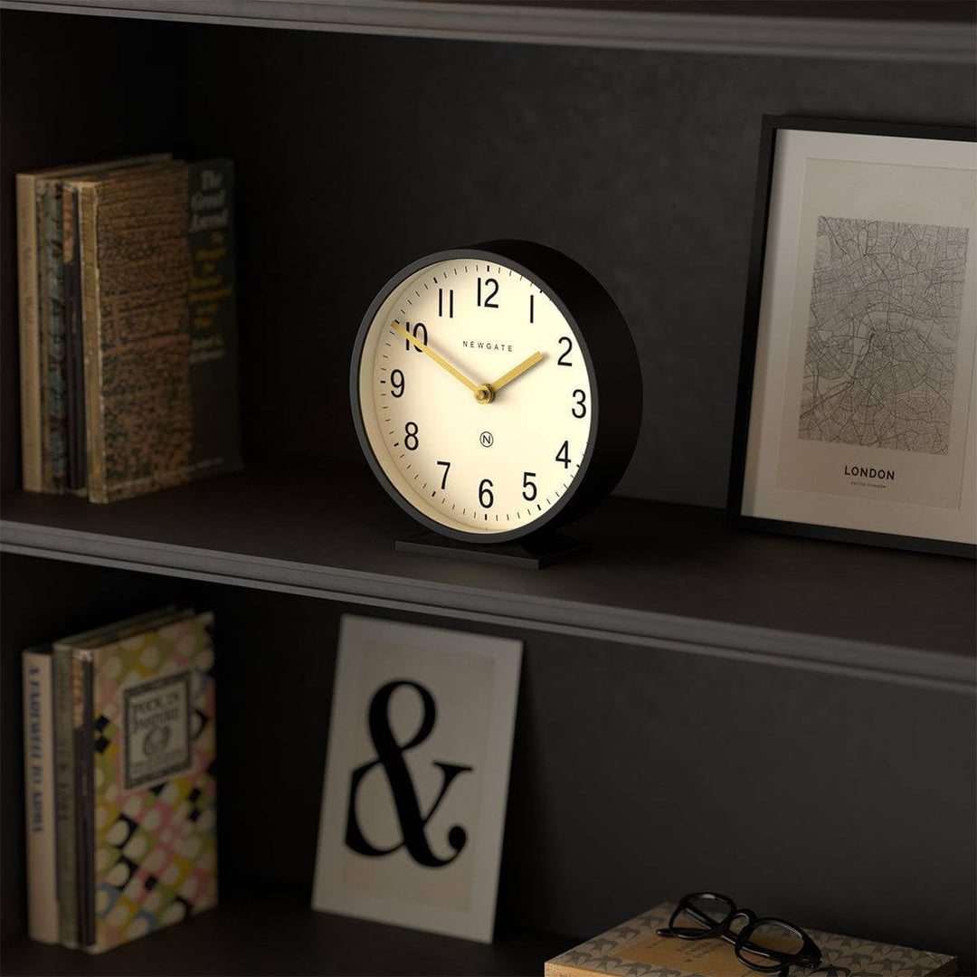 NEWGATE® Q Kaminsims Uhr | Moderne Klassische runde kaminuhr | Schwarz | Zeitgenössischer Stil für k