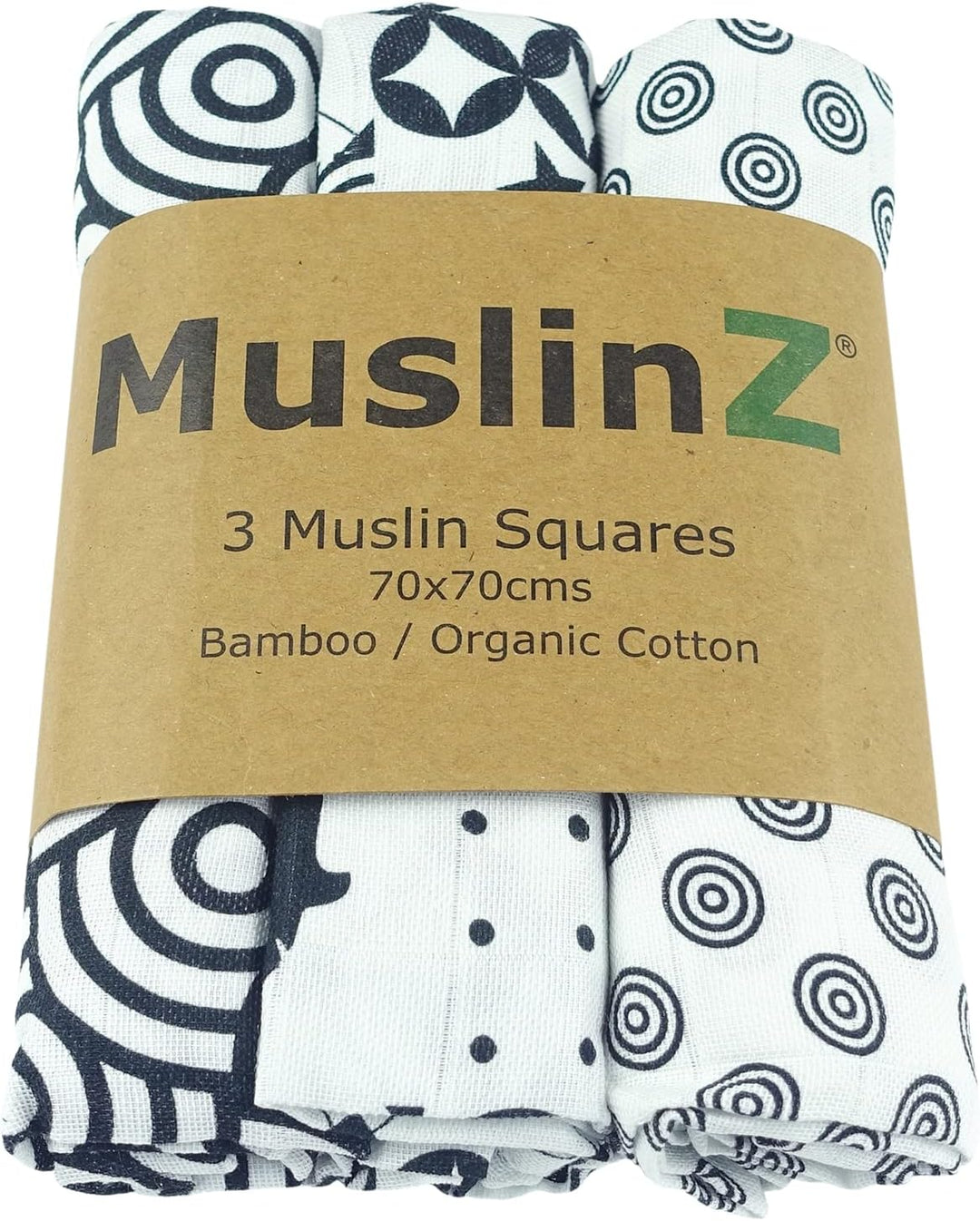 MuslinZ Sensory Musselin-Quadrate für Neugeborene in Schwarz und Weiss für visuelle Stimulation und