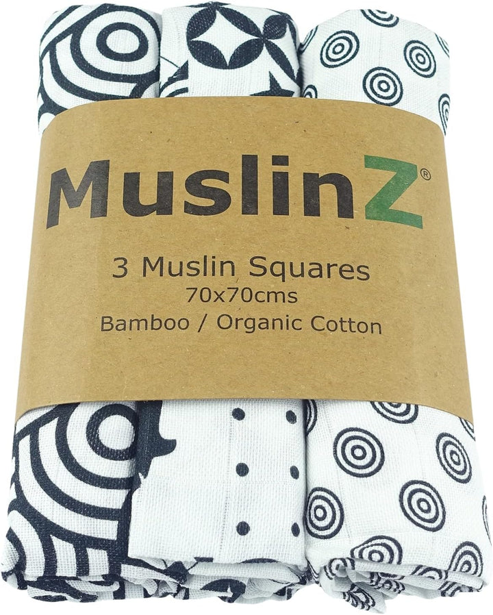 MuslinZ Sensory Musselin-Quadrate für Neugeborene in Schwarz und Weiss für visuelle Stimulation und