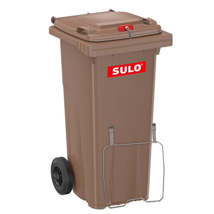 Sulo 120 Liter Müllbehälter Mülltonne Abfalltonne + Schloss + Haltering | Braun |Für alle DIN-Kammsc
