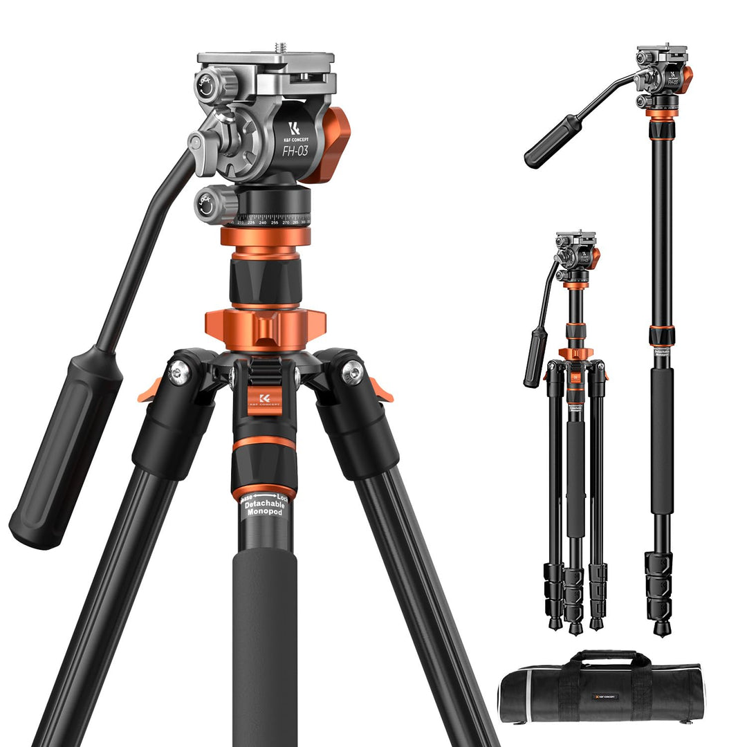 Kamera Stativ,K&F Concept Videostativ Video Tripod mit Fluidkopf,200cm Kamera Stativ, Tripod für unt