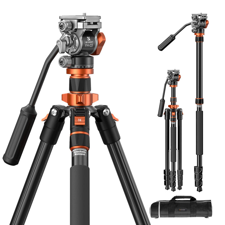 Kamera Stativ,K&F Concept Videostativ Video Tripod mit Fluidkopf,200cm Kamera Stativ, Tripod für unt