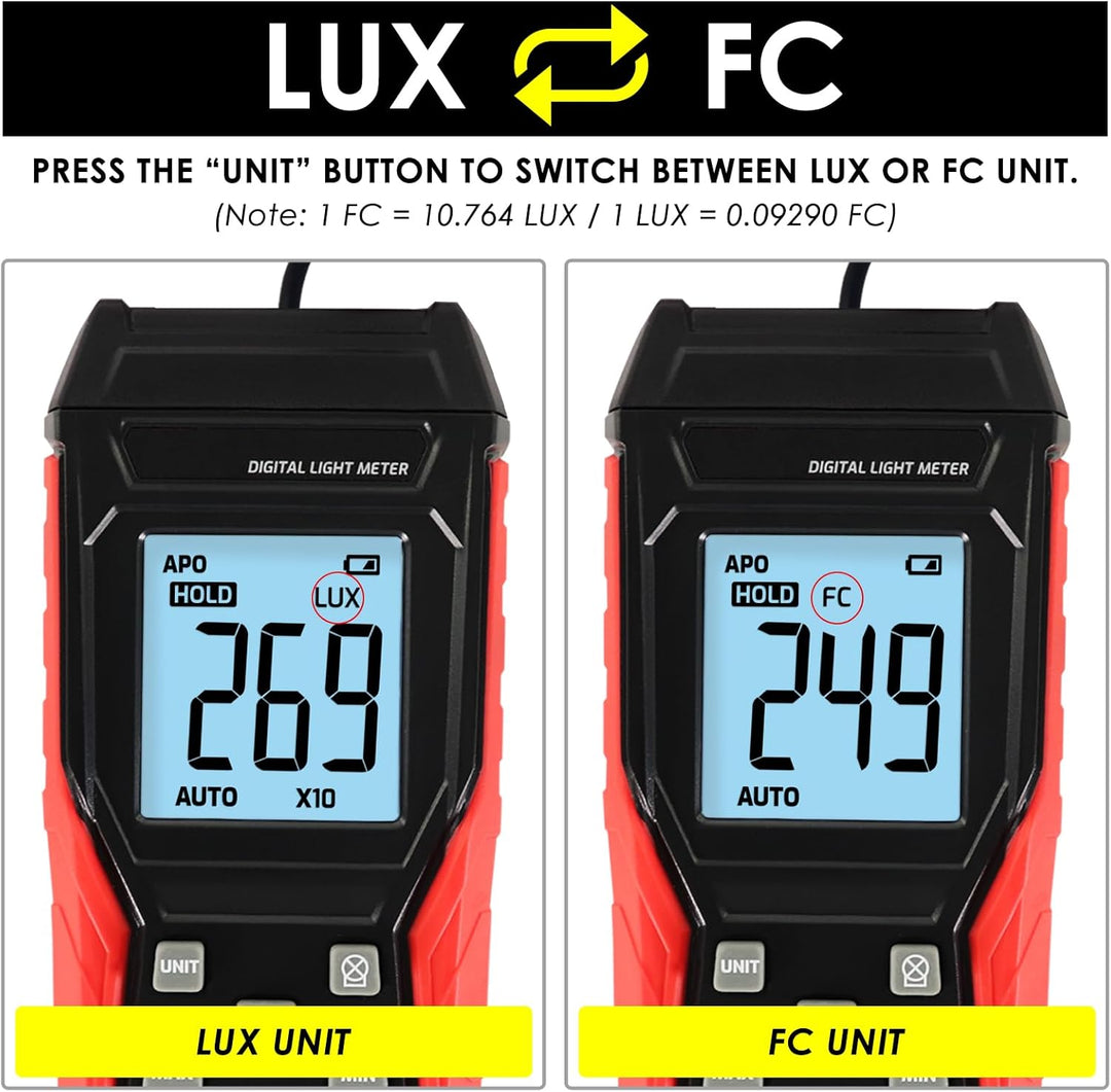 Digital Luxmeter Tragbare Photometer Belichtungsmesser Beleuchtungsstärke Lichtmesser mit 200.000 Lu