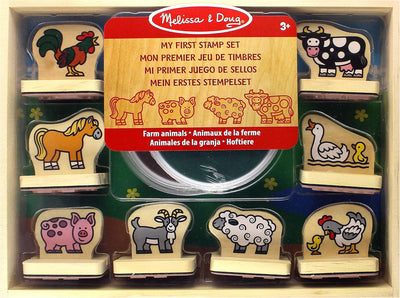 Melissa & Doug Stempelset aus Holz mit Bauernhoftieren, für Kinder ab 3 Jahren, 8 Holzstempel, 2 Ste