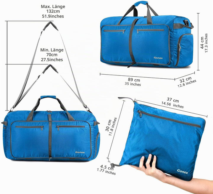 Gonex Faltbare Reisetasche, Leicht mit Schuhfach, 150L, Himmelblau | 210D Waben-Nylon, Wasserabweise