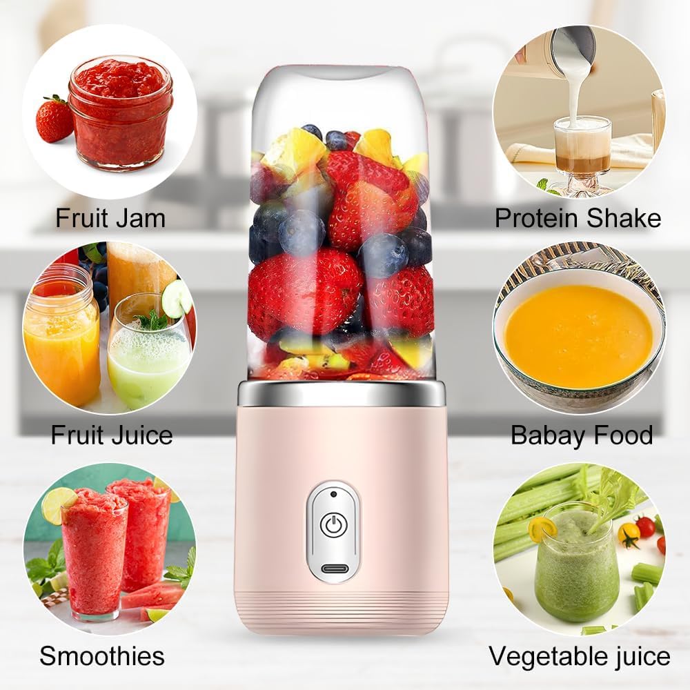 Smoothie Maker, 400ml Tragbarer Mixer Mini Blender mit 6-Klingen Edelstahl Klein Smoothie Maker to G