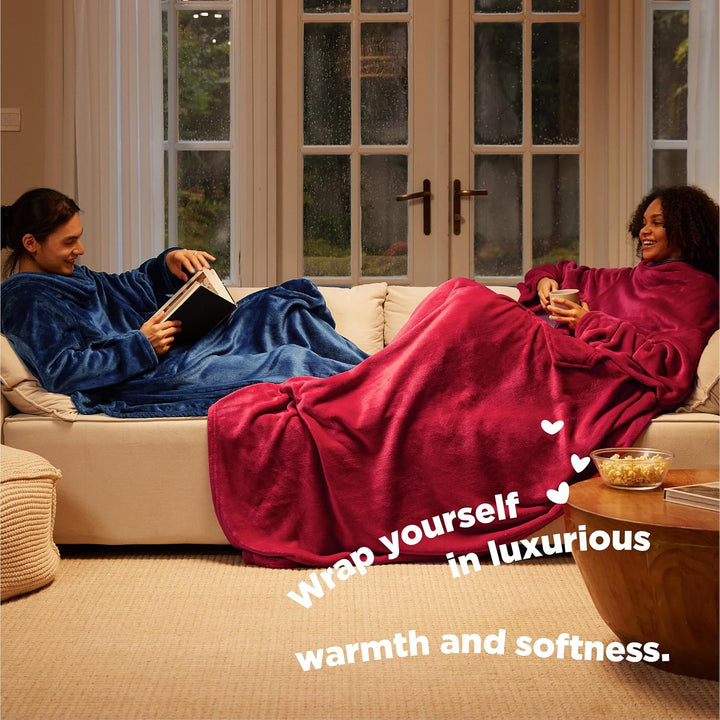 BEDSURE Decke mit Ärmeln als Geschenke für Frauen - Kuscheldecke mit Ärmeln Blau Erwachsene Ärmeldec
