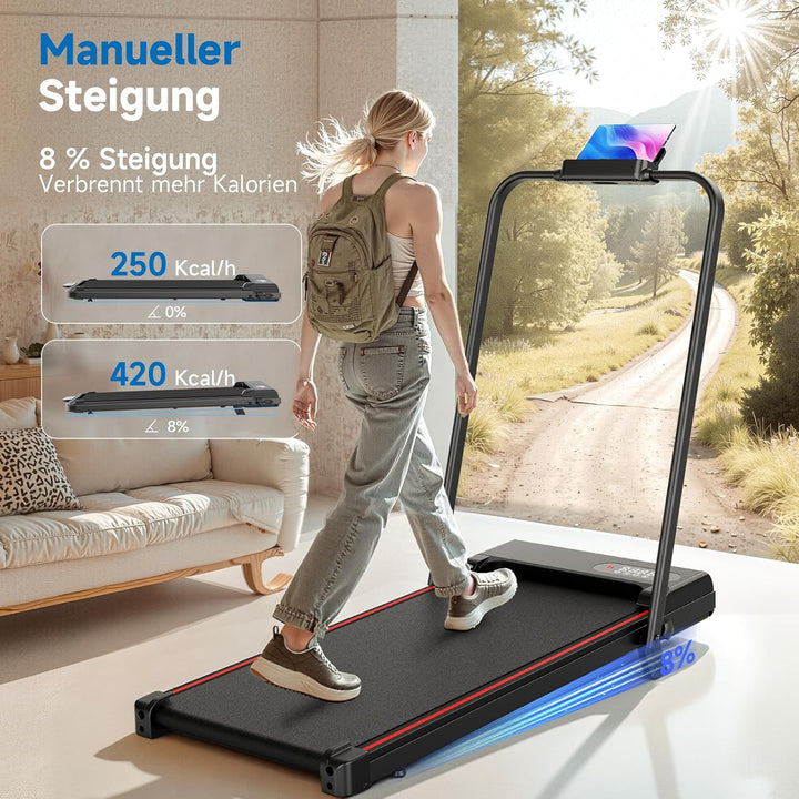 HomeFitnessCode Laufband Klappbar mit Neigung - Walking Pad für Zuhause Klein Laufpad mit Steigung W