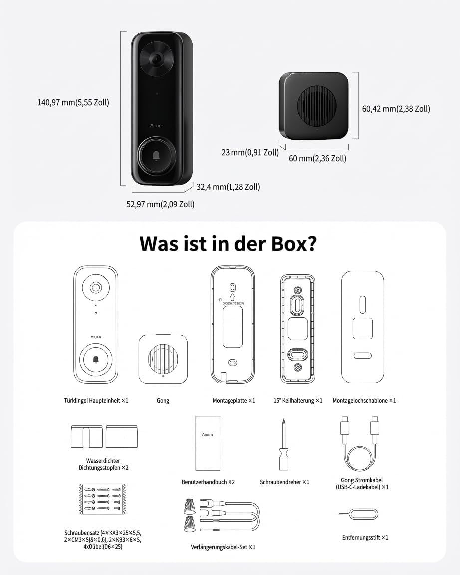 Aqara Türklingel-Kamera G400 mit Chime, Kabelgebunden/PoE, HomeKit Secure Video, 2K HD Panoramaansic