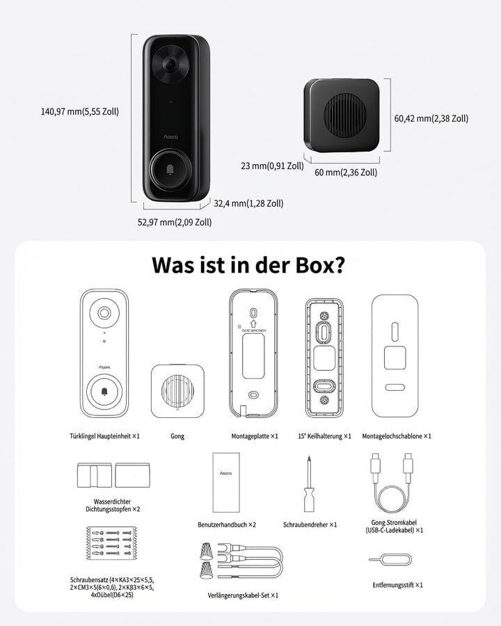Aqara Türklingel-Kamera G400 mit Chime, Kabelgebunden/PoE, HomeKit Secure Video, 2K HD Panoramaansic